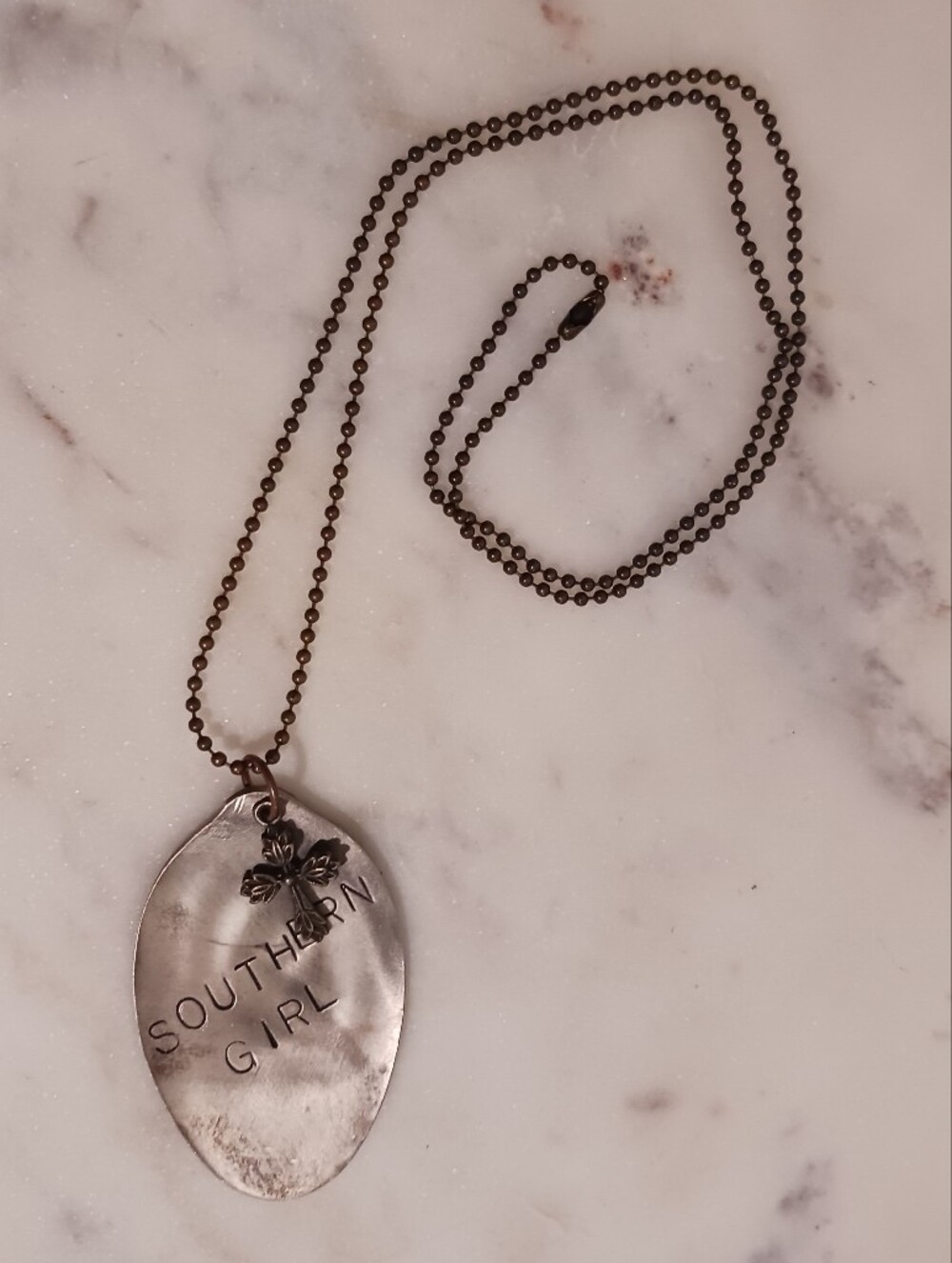Handmade Southern Girl Cross Charm Spoon Pendant Dog Tag Necklace